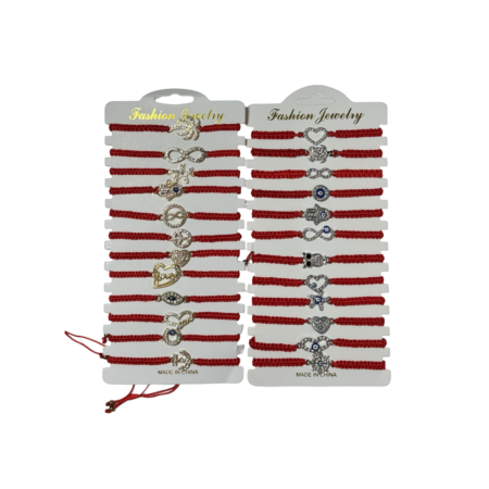 Браслет-оберег на красной широкой нити в ассортименте