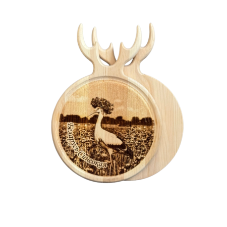 Сувенирная разделочная доска круглая "Бусел" из кедра с лазерной гравировкой 24/35 см